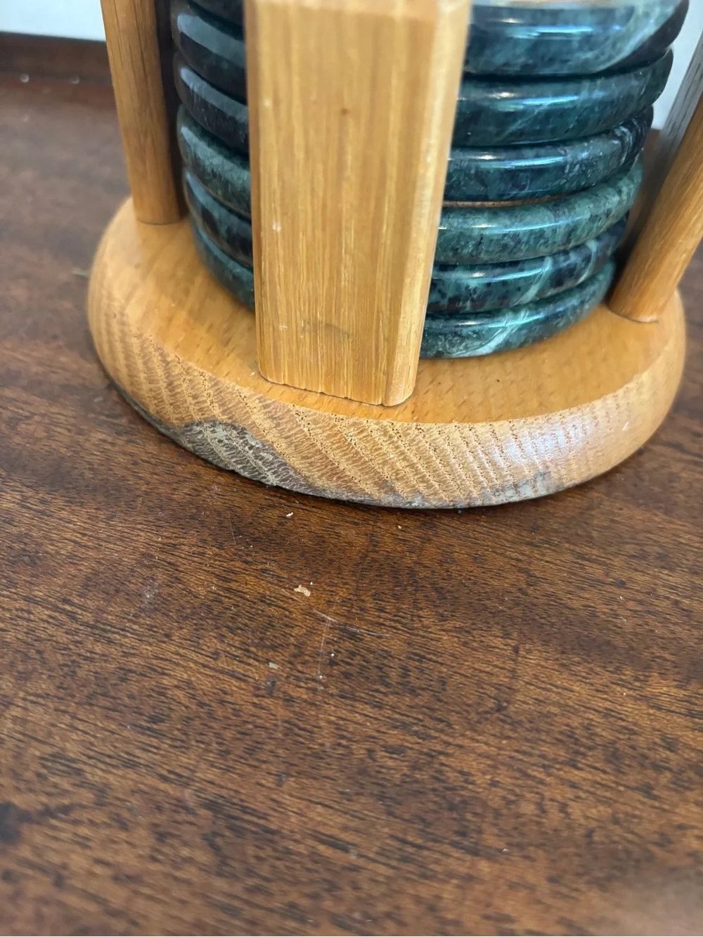 Vintage Himark Green Marble Stone Coaster Set with Wooden Holder